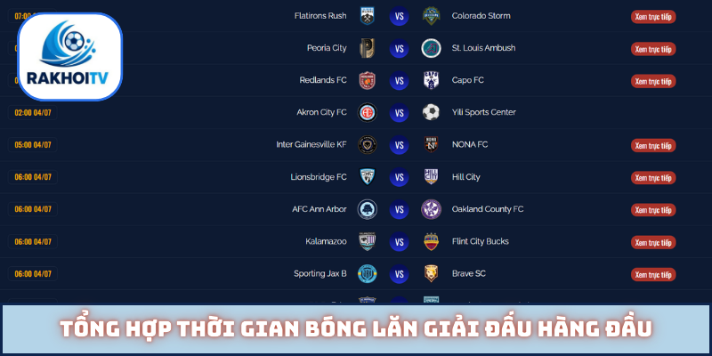 Tổng hợp thời gian bóng lăn giải đấu hàng đầu